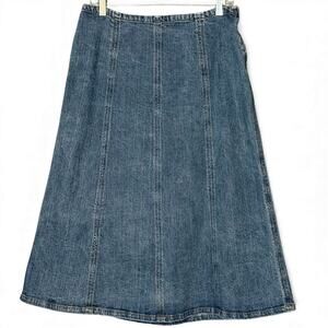 Vintage 90s Monterey Bay Denim Midi Skirt Panel A-Line Side Zip Blue Size 10P